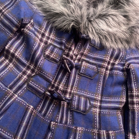Ezekiel Blue Women’s Plaid Coat With Faux Fur Coat Size S - Picture 3 of 9